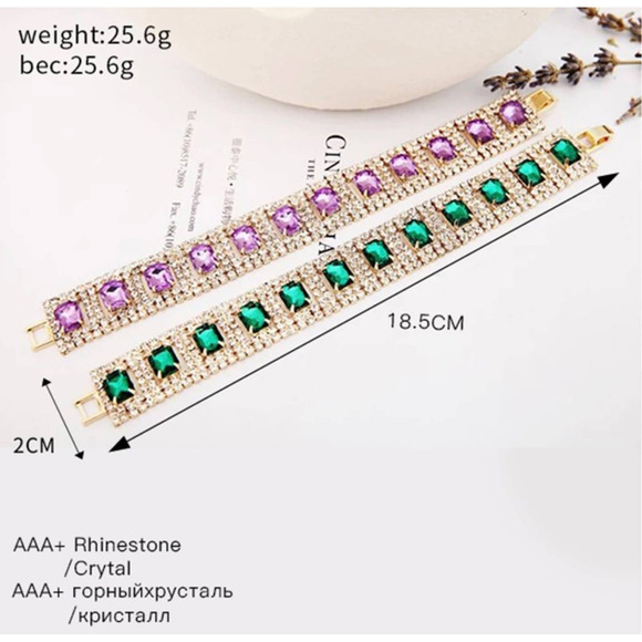 7” Bracelet Green Clear Rhinestone Gold Chunky NEW Jewelry S14 - Picture 4 of 4